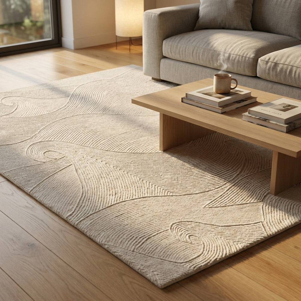 Tappeto da interno 120x180 cm in cotone e lana con decorazione onde