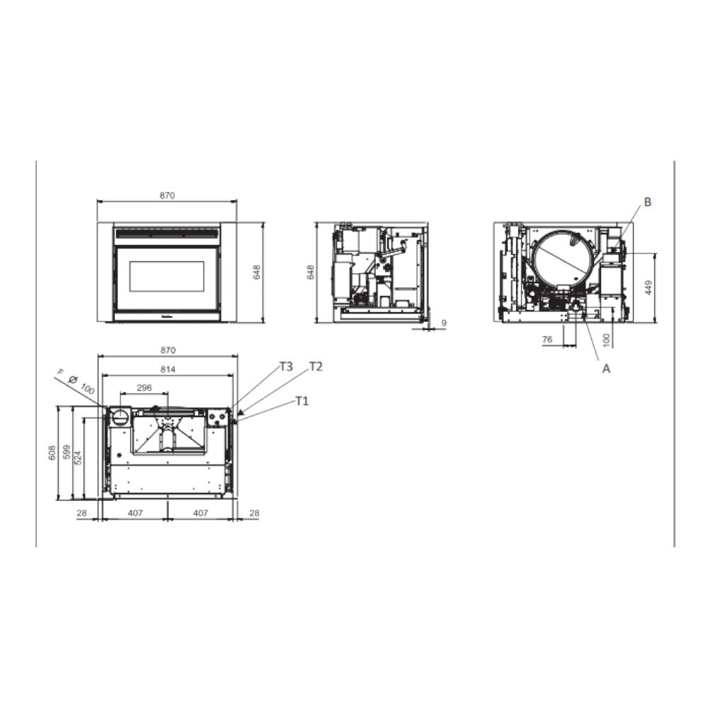 Caminetto camino inserto a pellet 19 Kw A+ con 87x60.8xH64.8 cm COMFORT IDRO L80.16