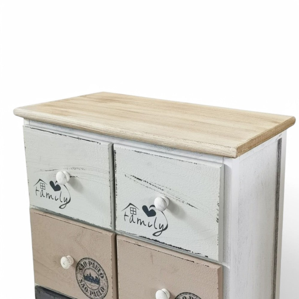 Mobiletto rettangolare in legno con 6 cassetti da interno 48x29xH56 cm
