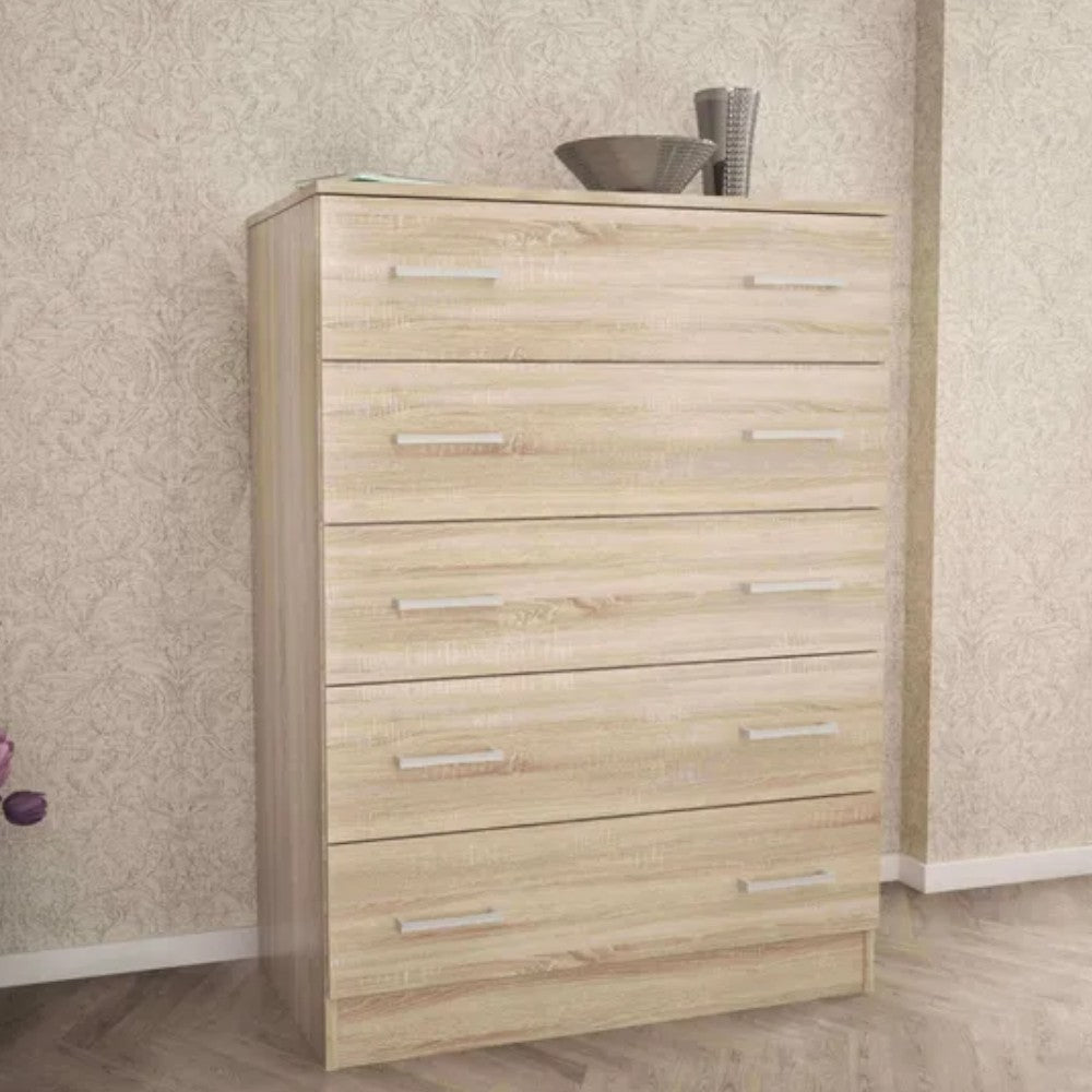 commode à cinq tiroirs 'tiroir 5' chêne clair 80x45x111h cm