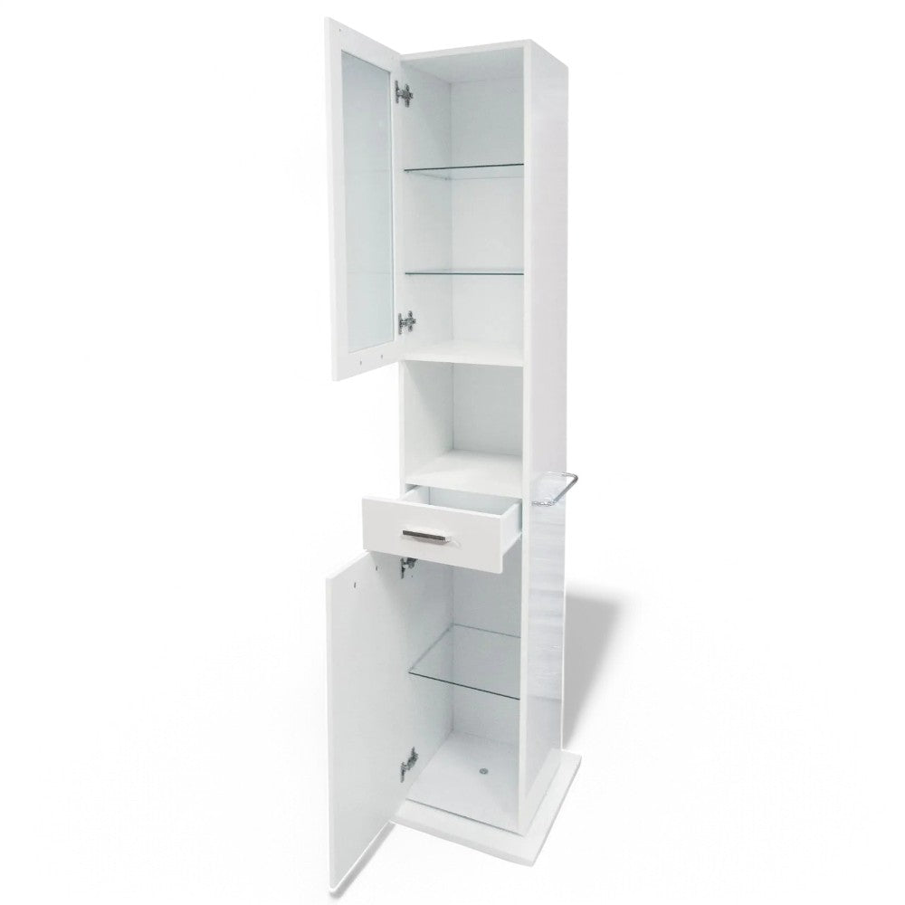 Colonna mobile da bagno girevole con specchio e ante apertura a destra 43x43xH191 cm