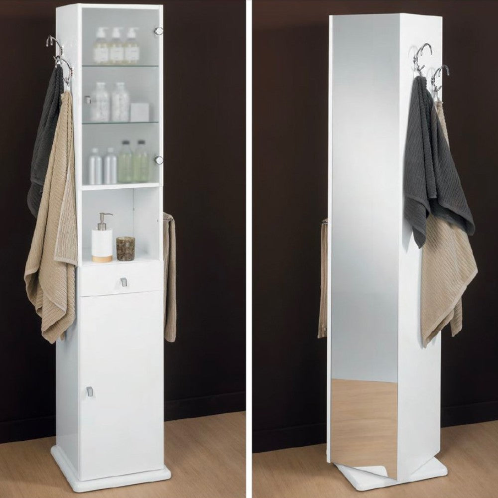 Colonna mobile da bagno girevole con specchio e ante apertura a destra 43x43xH191 cm