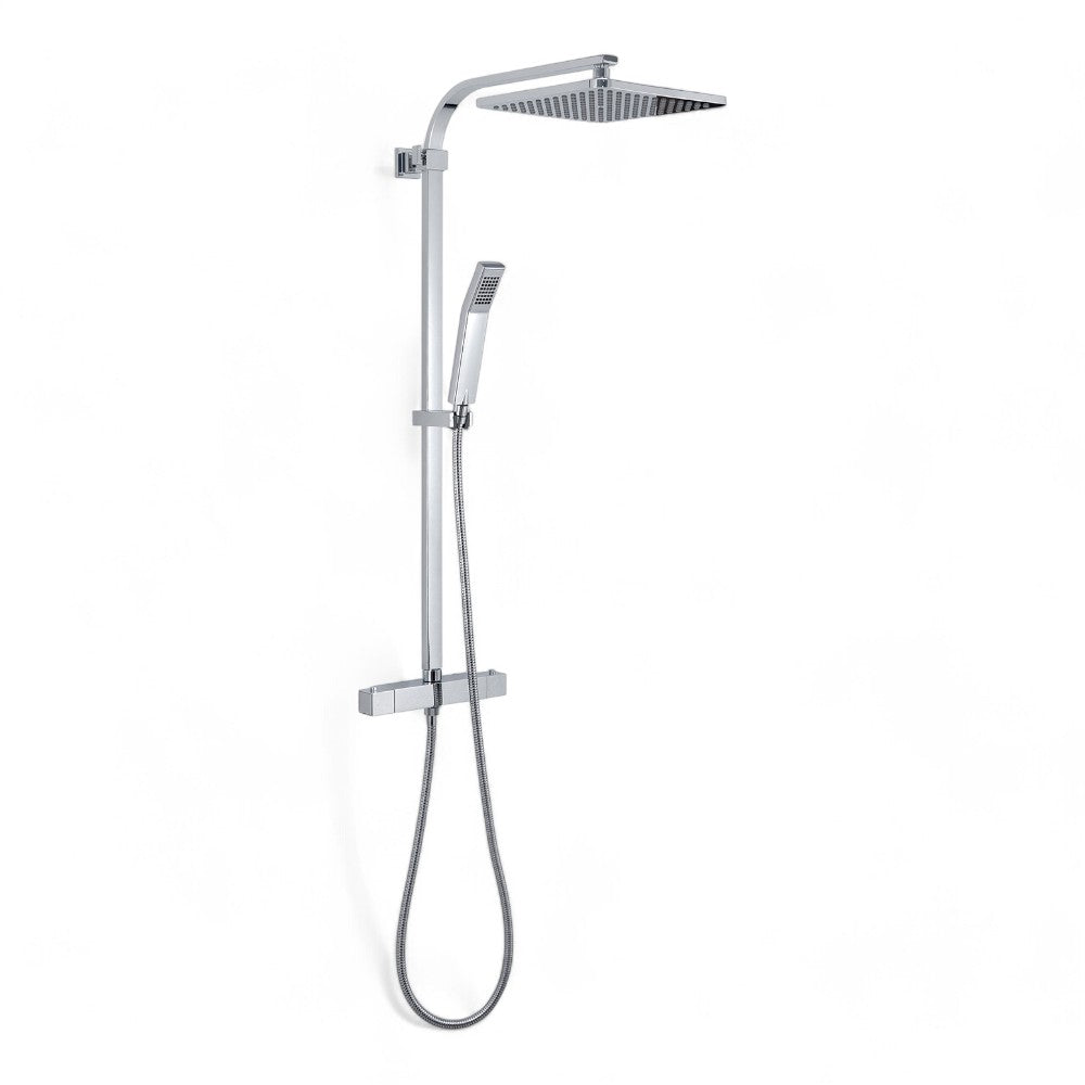 Set colonna doccia quadra cromo in acciaio inox con soffione doccetta 1 getto e miscelatore termostatico abs star mix 01