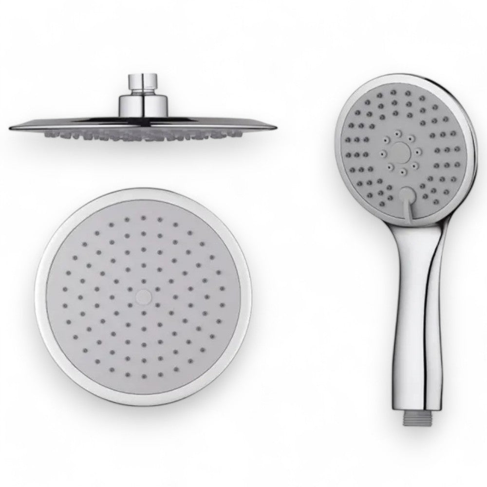 Set colonna doccia in acciaio cromato con soffione e doccetta monofunzione a risparmio idrico multifunzione con deviatore 1/2"
