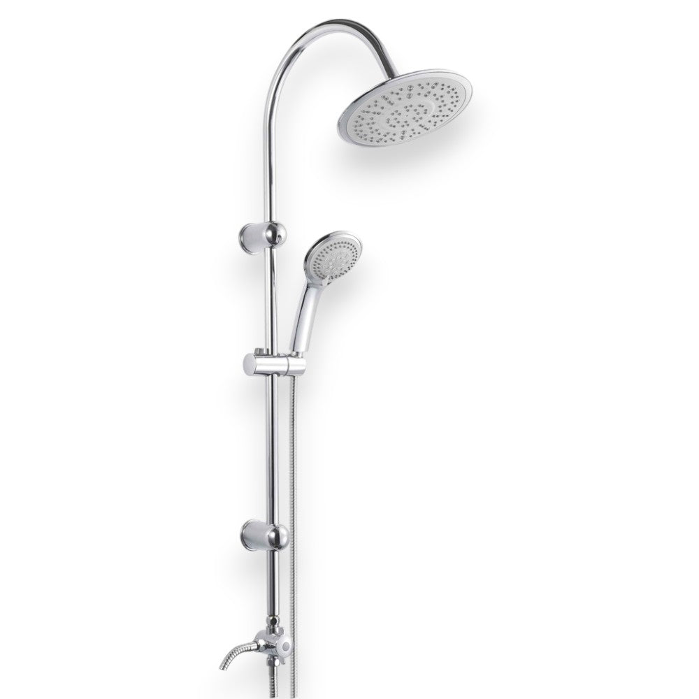 Set colonna doccia in acciaio tonda cromata con soffione mono getto e doccetta in ABS 5 getti cromata