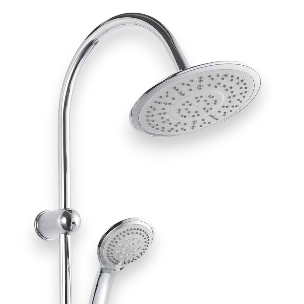Set colonna doccia in acciaio tonda cromata con soffione mono getto e doccetta in ABS 5 getti cromata