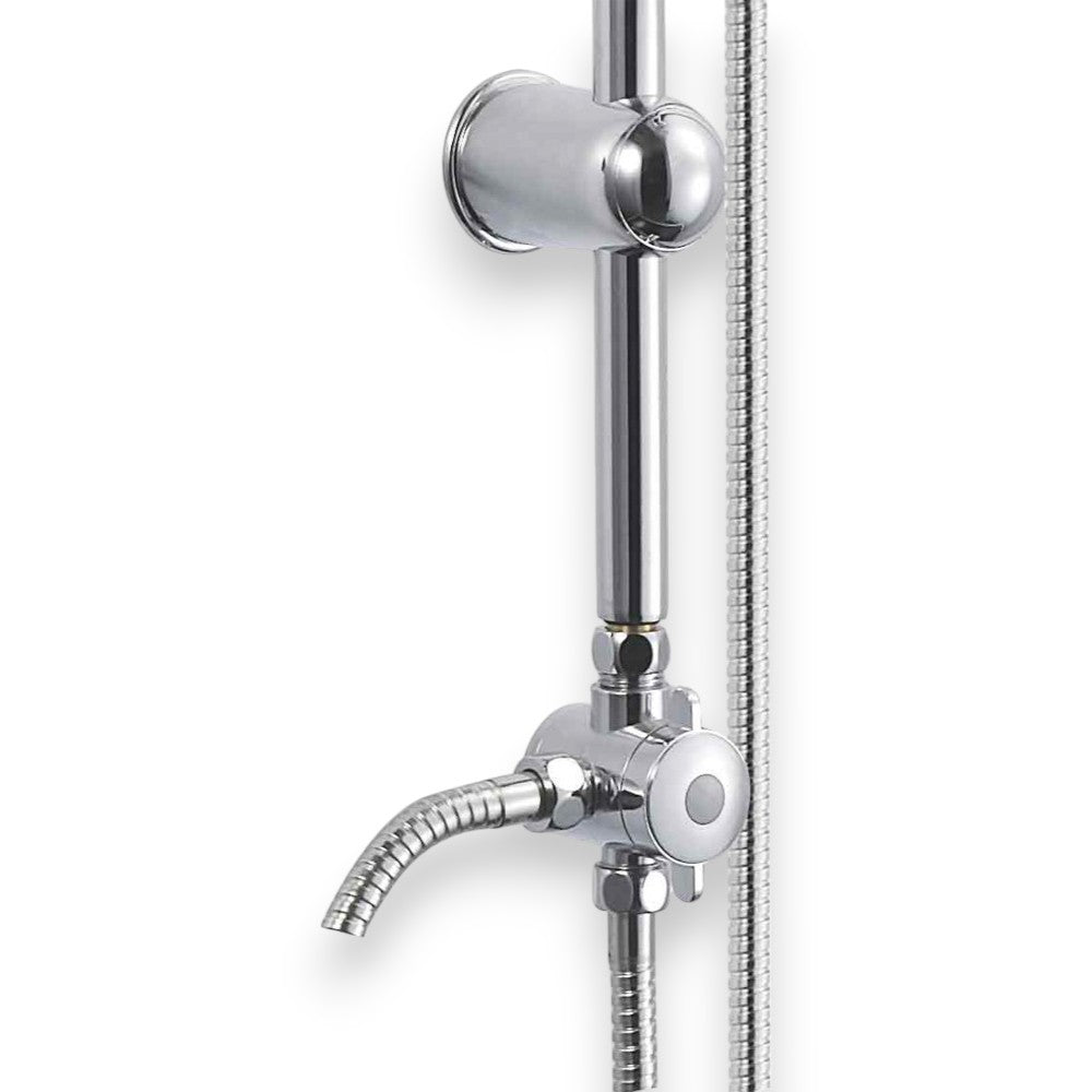Set colonna doccia in acciaio tonda cromata con soffione mono getto e doccetta in ABS 5 getti cromata