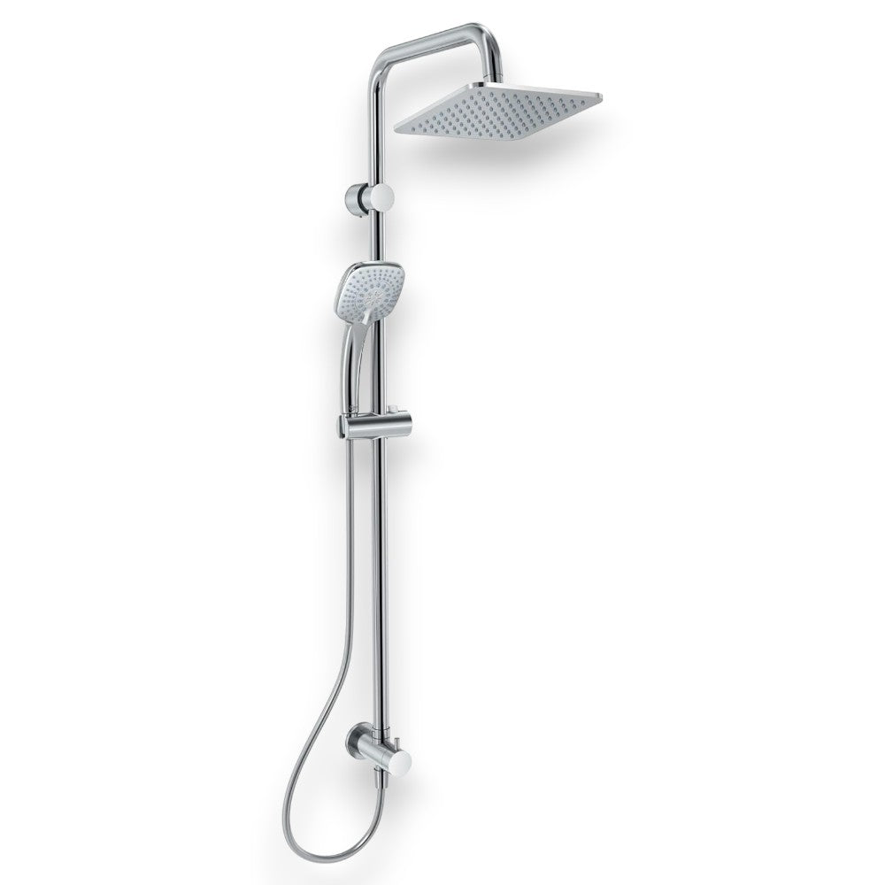 Colonne de douche chromée avec grande pomme de douche et douchette à jet Luxe réglable
