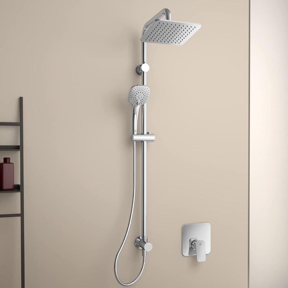 Colonne de douche chromée avec grande pomme de douche et douchette à jet Luxe réglable