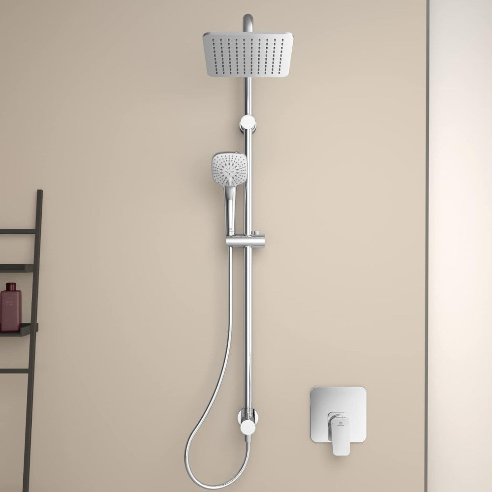Colonne de douche chromée avec grande pomme de douche et douchette à jet Luxe réglable