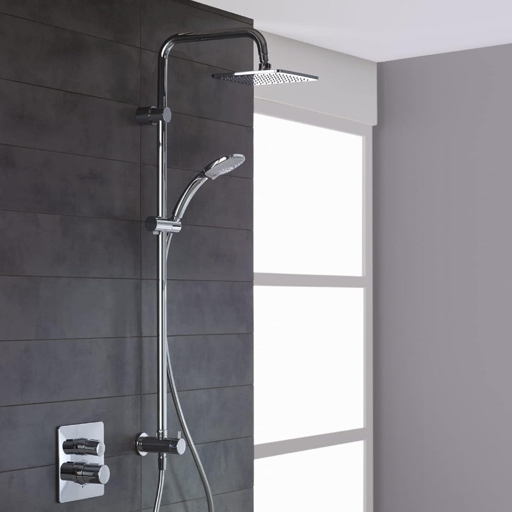 Colonne de douche chromée avec grande pomme de douche et douchette à jet Luxe réglable