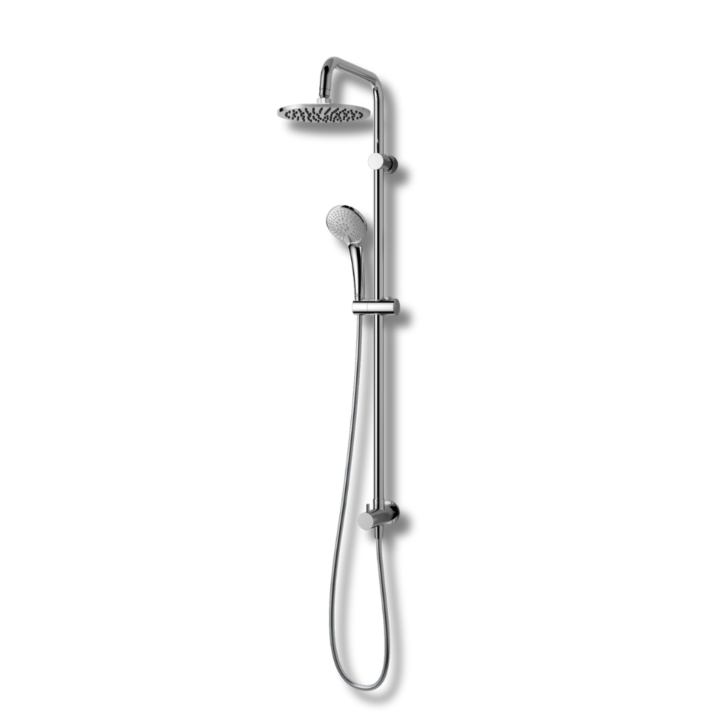 Colonna doccia cromata con soffione tondo 20 cm e doccetta con riduttore 10 cm idealduo