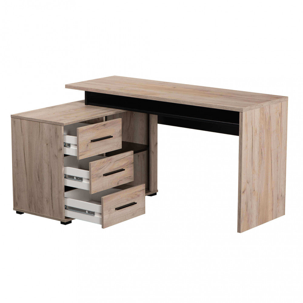 Bureau d'angle pour bureau d'étude en bois mélaminé bilaminé avec 3 tiroirs et 2 étagères Corner Desk