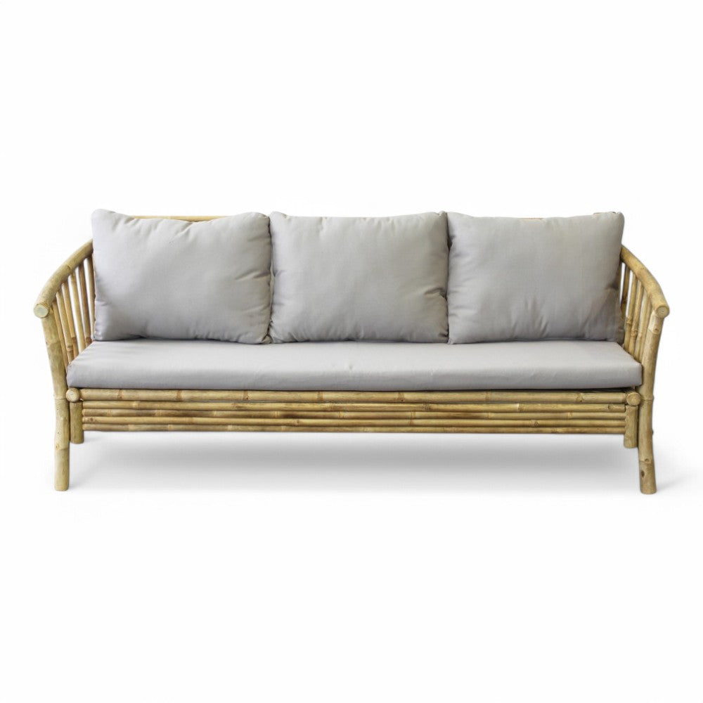 Divano rettangolare in legno bamboo marrone con cuscini 195x67xH35/80 cm Bronx