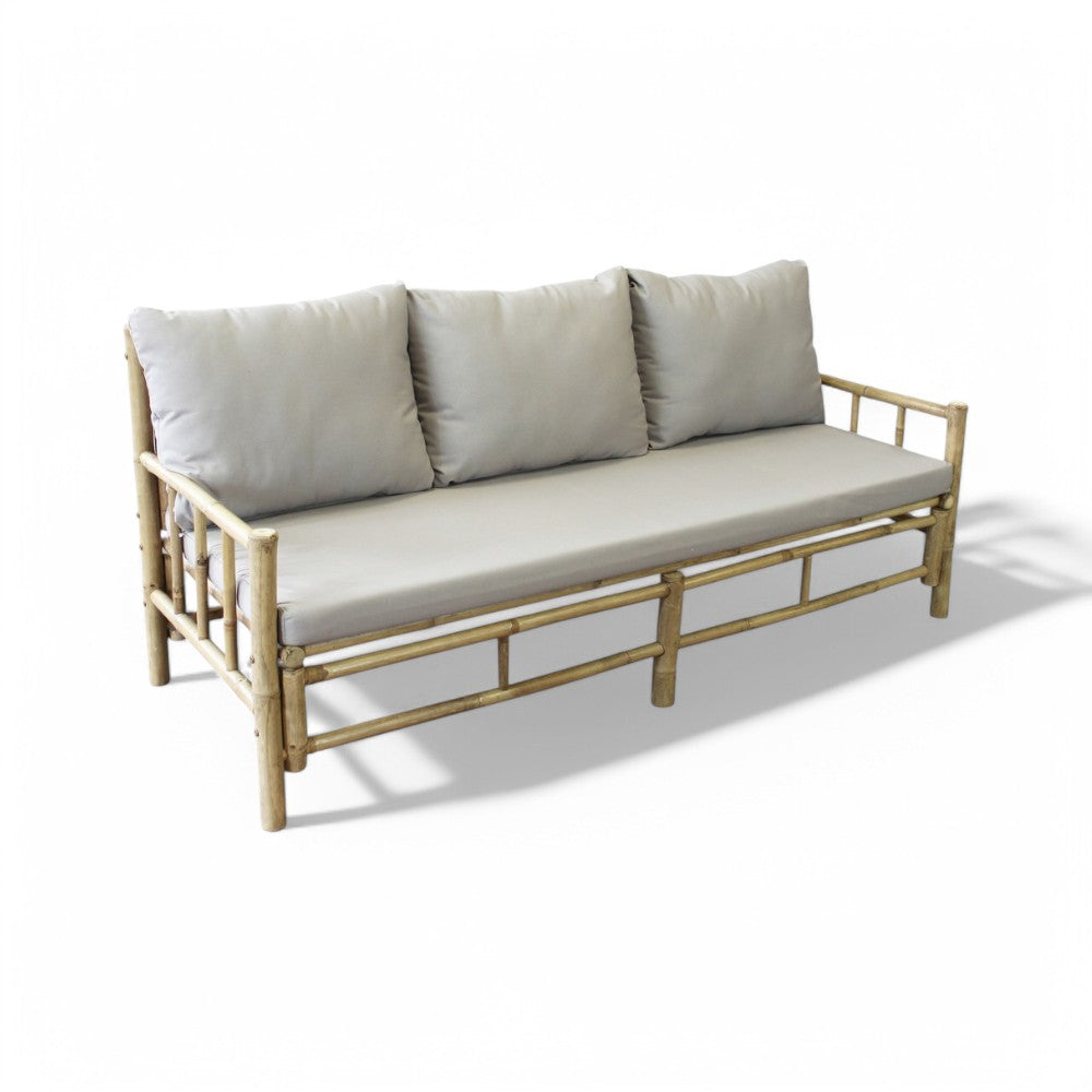 Divano in legno bamboo con cuscini marrone 180x70xH35/80 cm per esterno Margarita