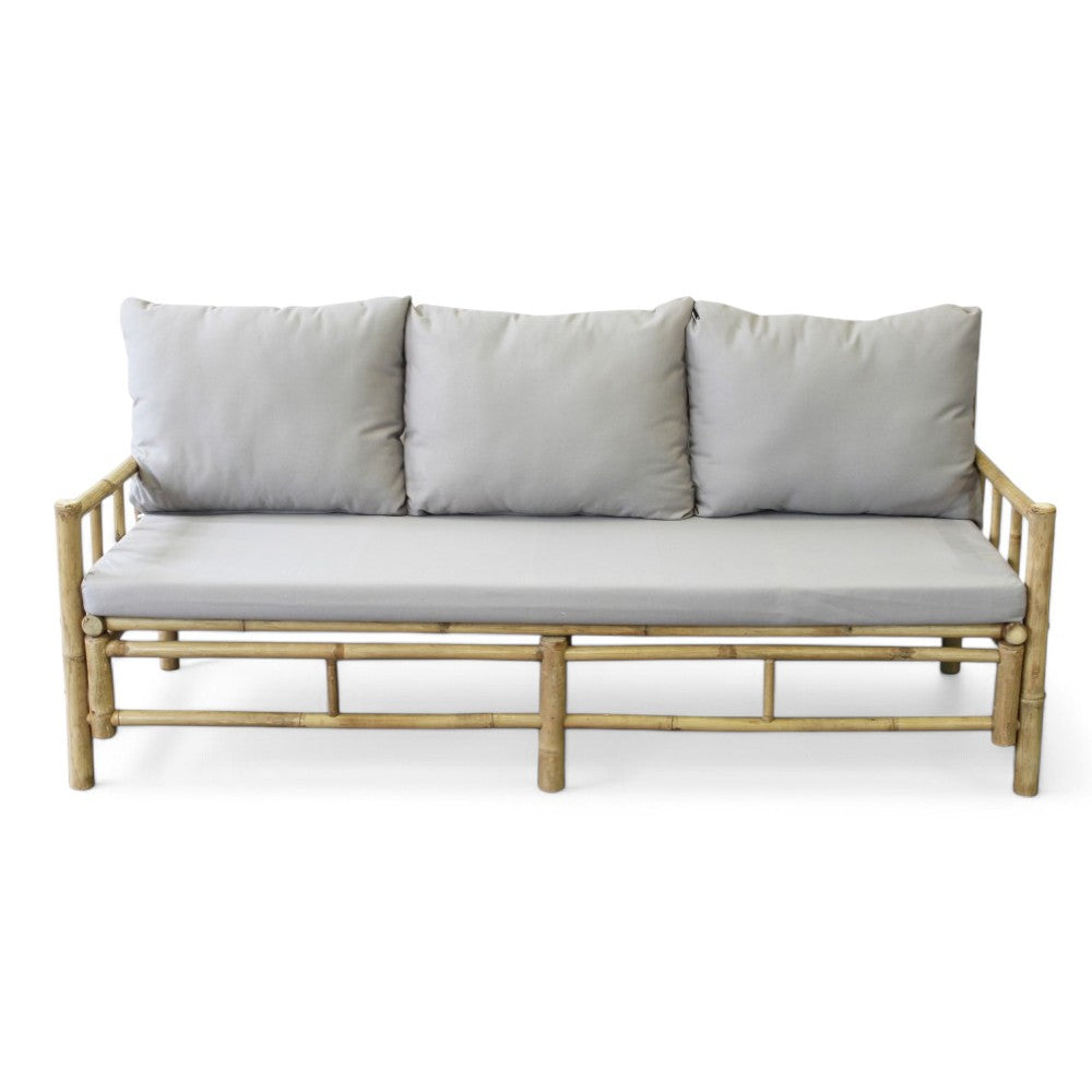 Divano in legno bamboo con cuscini marrone 180x70xH35/80 cm per esterno Margarita
