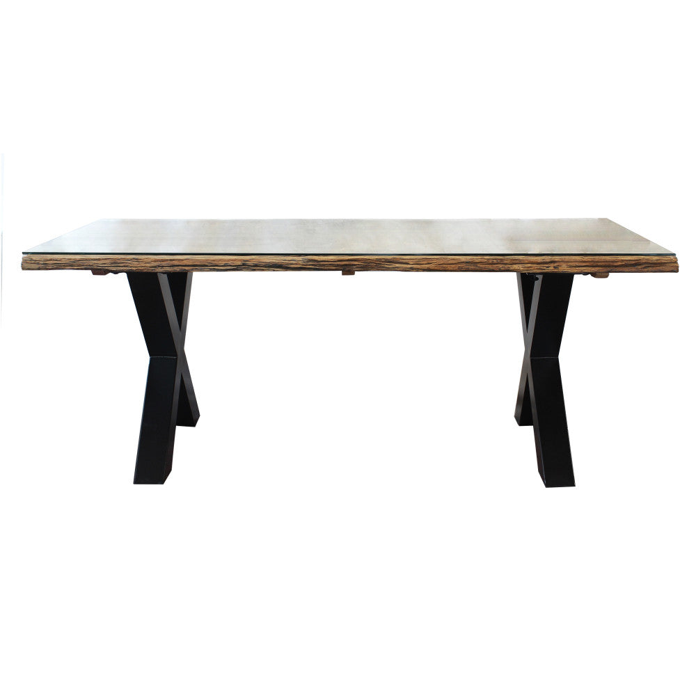 Tavolo rettangolare piano in legno con vetro con struttura in metallo 100x200xH77 cm Maverick