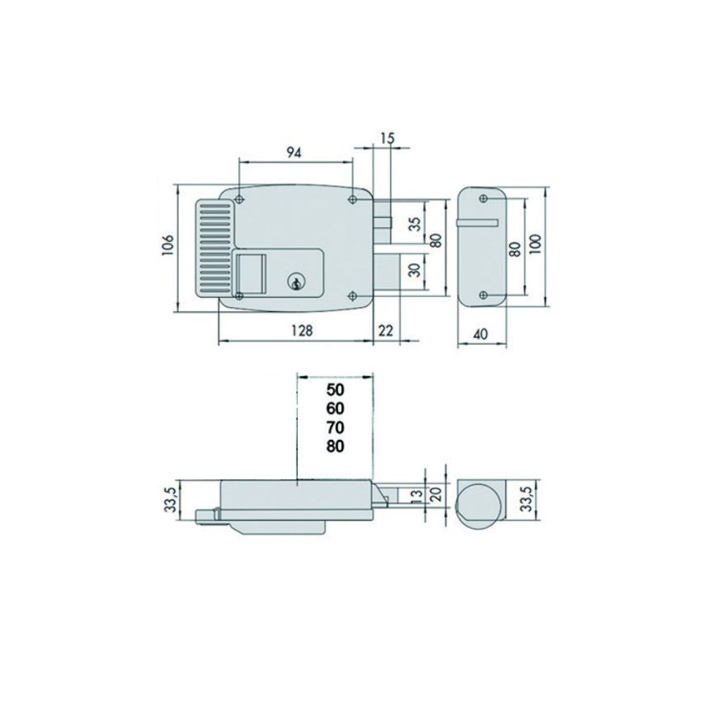 Serrure électrique pour portes en bois avec bouton interne 2 coups 11670 - mm.50 droite (11670501)