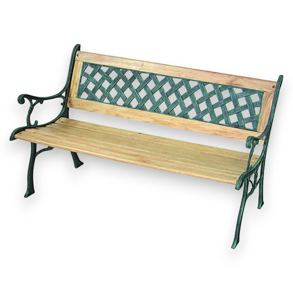 Banc de jardin extérieur 3 places avec structure en fonte et lattes en bois