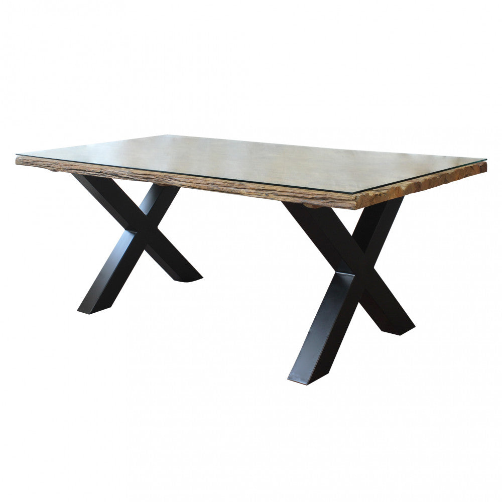 Tavolo rettangolare piano in legno con vetro con struttura in metallo 100x200xH77 cm Maverick