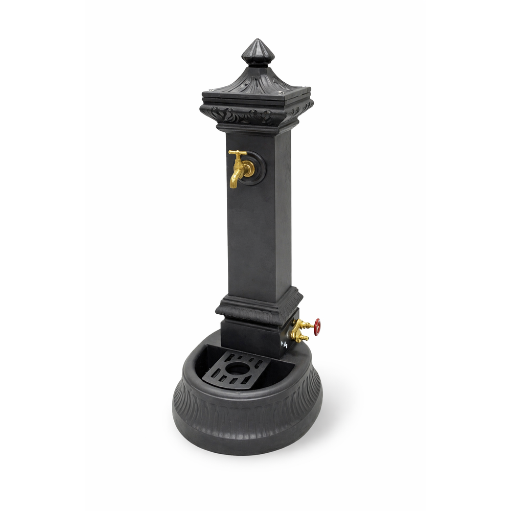 Fontana in ghisa a colonna verniciata antracite con rubinetto a farfalla Malin Mini
