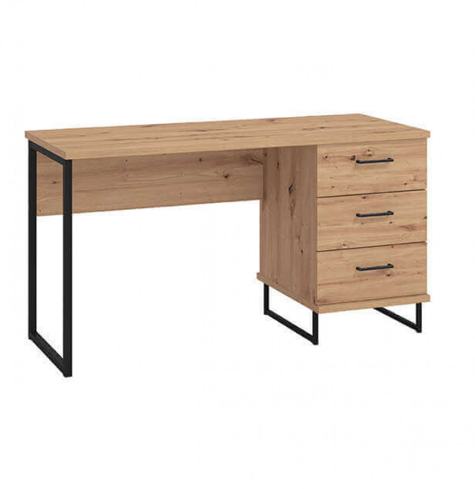 Bureau PC 140x60 cm en bois et métal avec 3 tiroirs Iron Desk