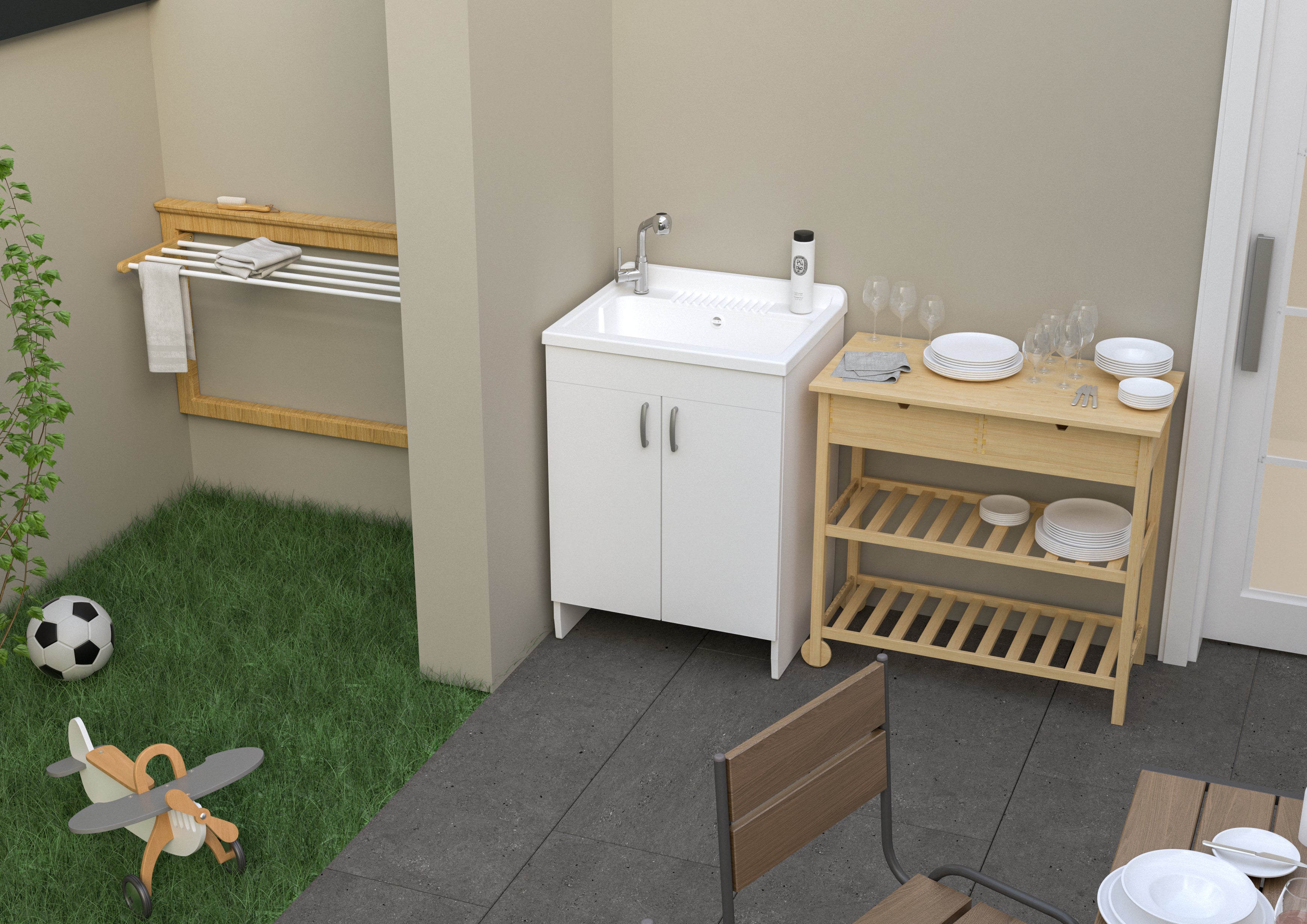 Lavabo en bois mélaminé et panneau en polypropylène - cm.60x50x85h.