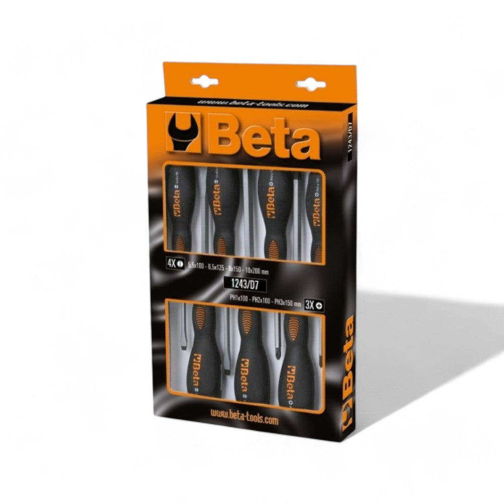 Set giraviti 7 pezzi lama acciaio temperato cromato impugnatura bimateriale polipropilene arancio gomma nera