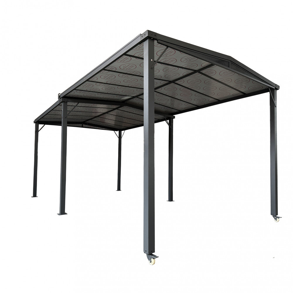 Gazebo pergola 3x6 mt allungabile con struttura in alluminio antracite e copertura in policarbonato