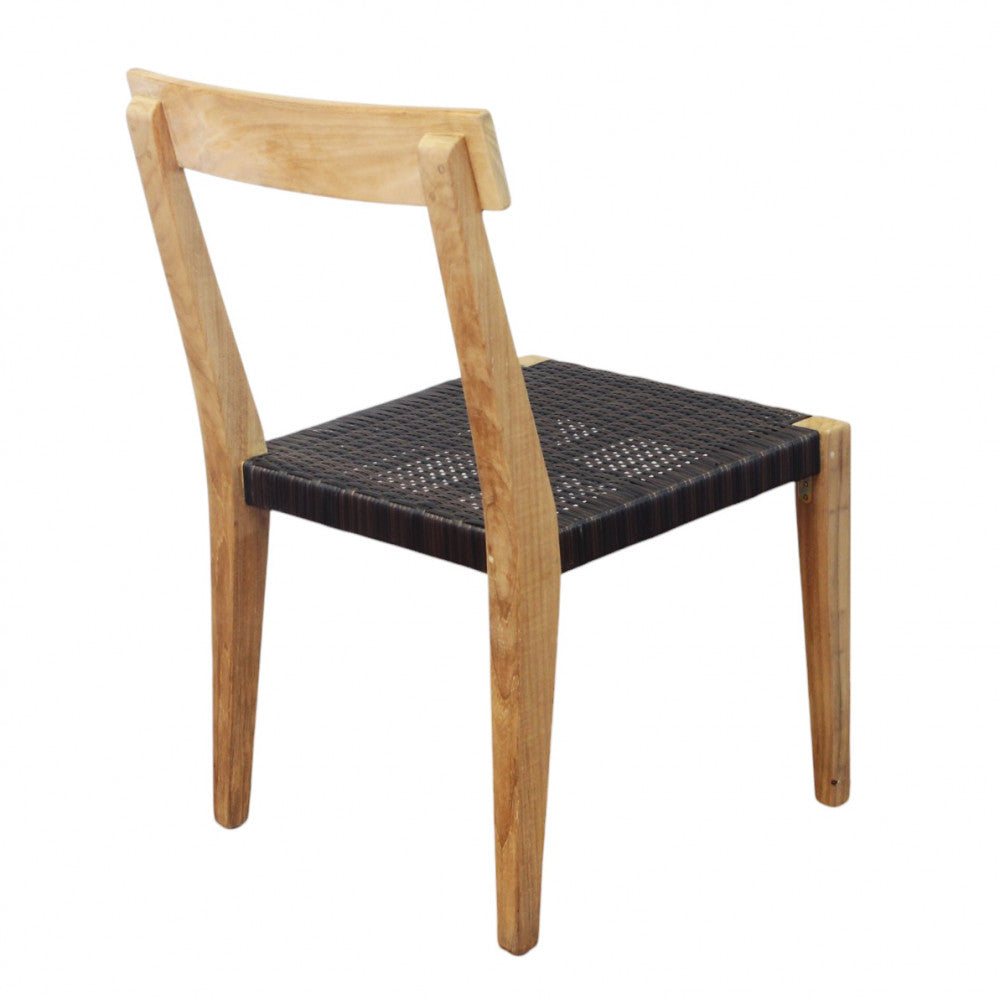 Sedia Impilabile in legno teak rivestita in corda nero e marrone 55x55xH88 cm Delik