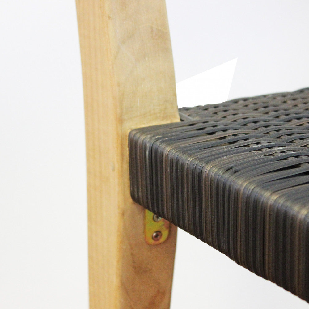 Sedia Impilabile in legno teak rivestita in corda nero e marrone 55x55xH88 cm Delik