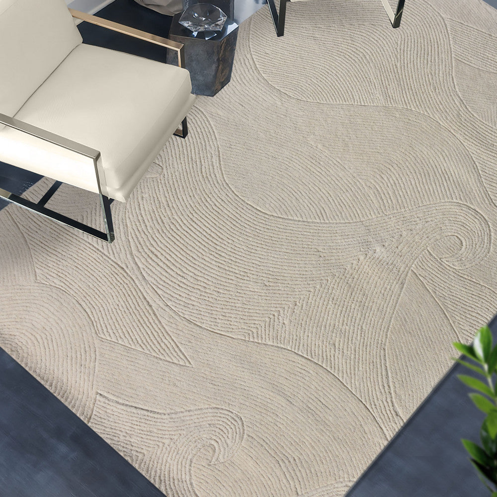 Tappeto da interno 120x180 cm in cotone e lana con decorazione onde