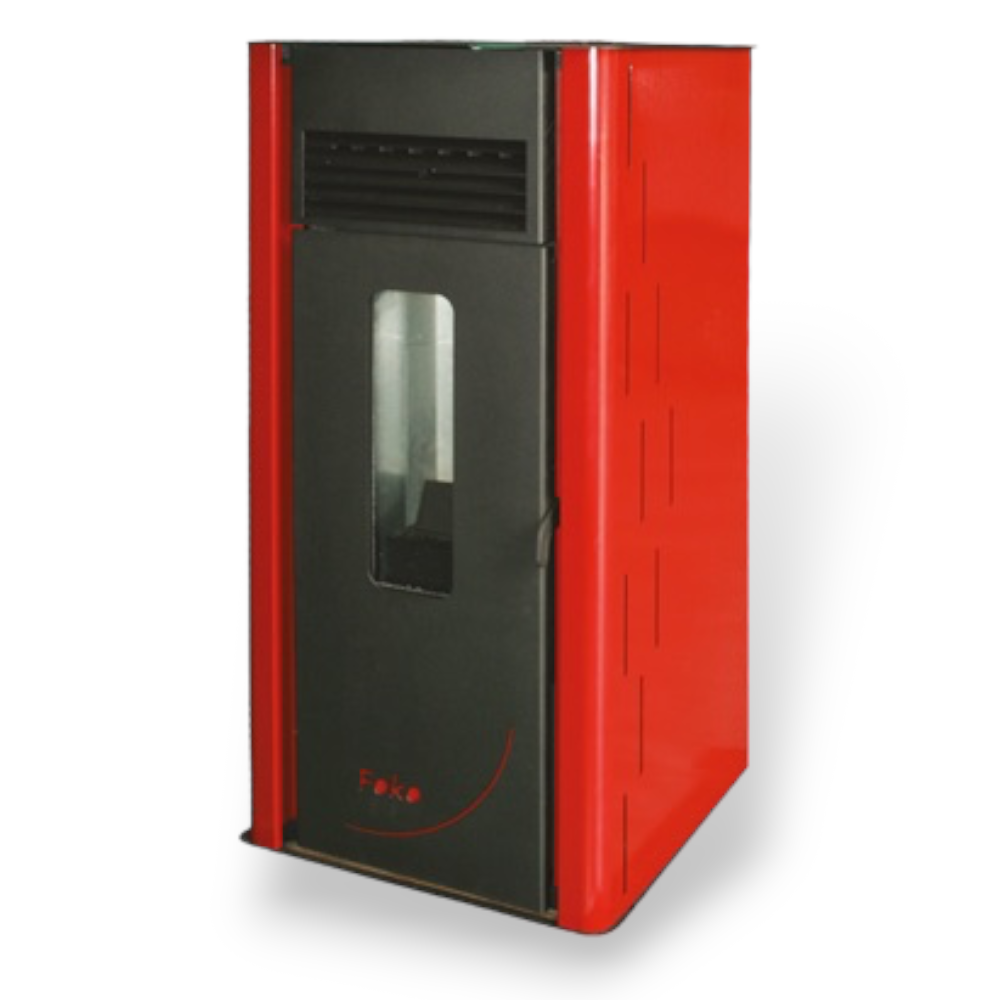 Poêle à pellets 8 kw en acier bordeaux avec télécommande et réservoir de 13 kg