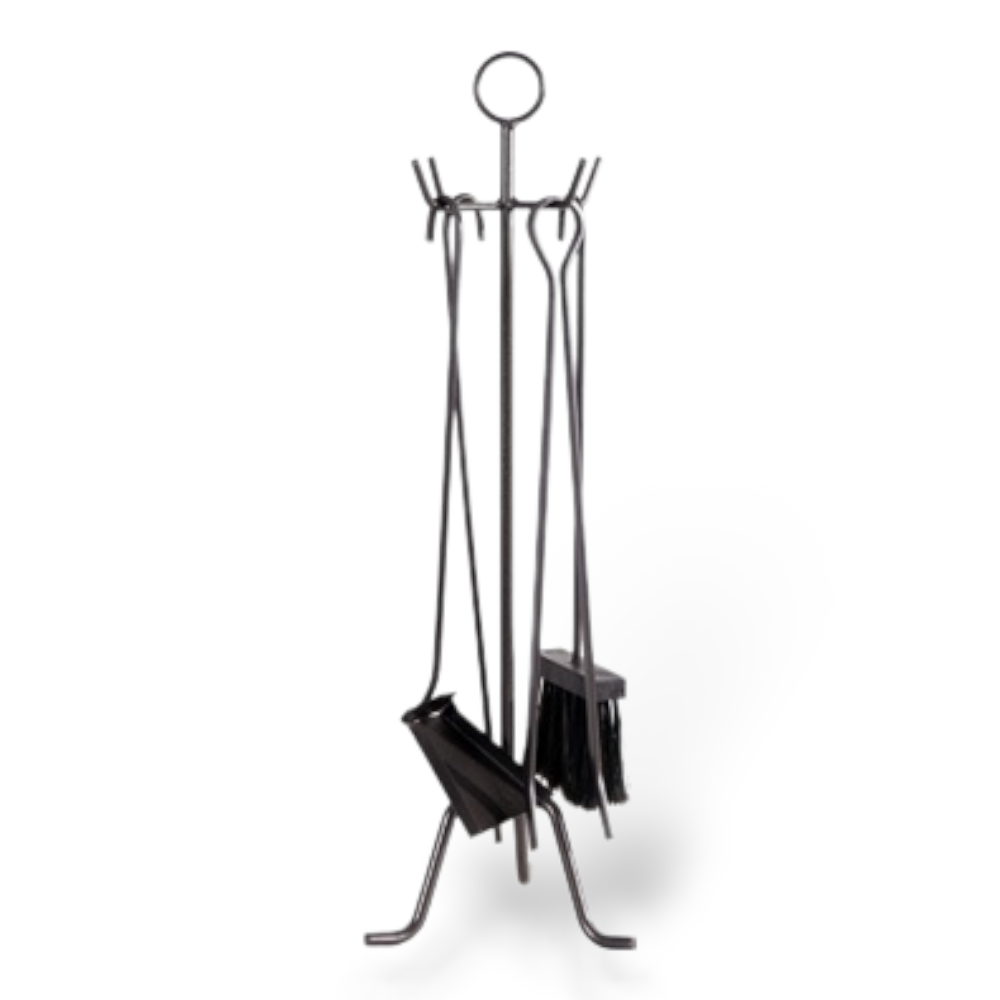 Ensemble de 4 outils de nettoyage de cheminée en fer forgé avec perchoir porte-outil feu