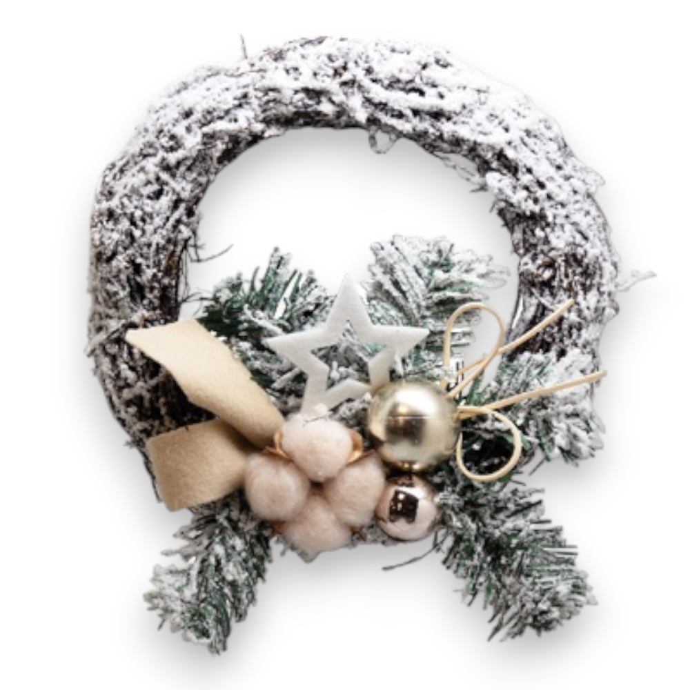 Couronne de Noël extérieure à suspendre 20x25 cm avec décorations champagne