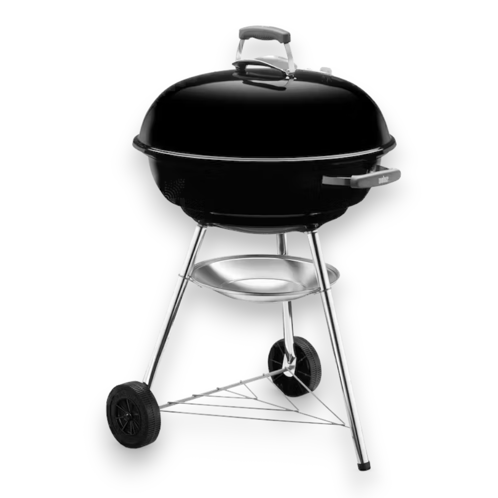 Barbecue à charbon rond avec roulettes et bouilloire compacte originale Weber, grille en acier chromé