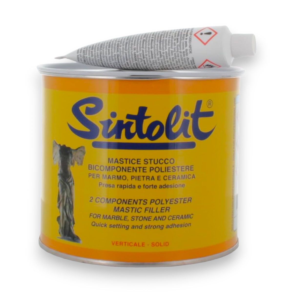 Stuc blanc en pot de 750 ml avec tube de durcisseur marbre et céramique SINTOLIT