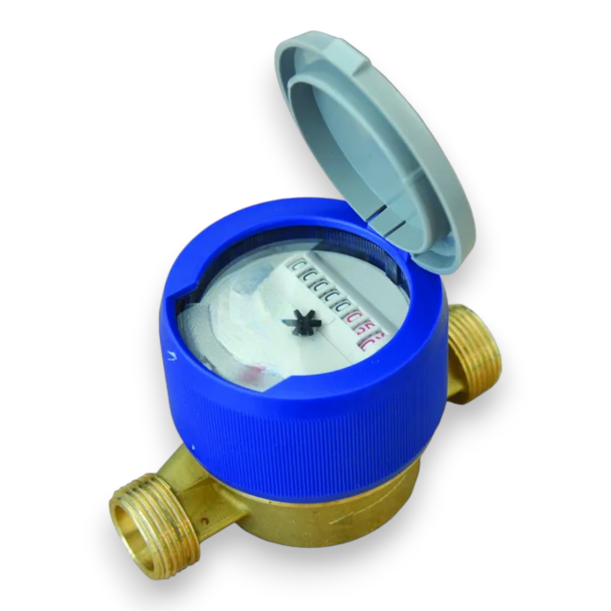 Compteur d'eau chaude froide avec raccord 1/2" et boîtier en laiton à 5 rouleaux