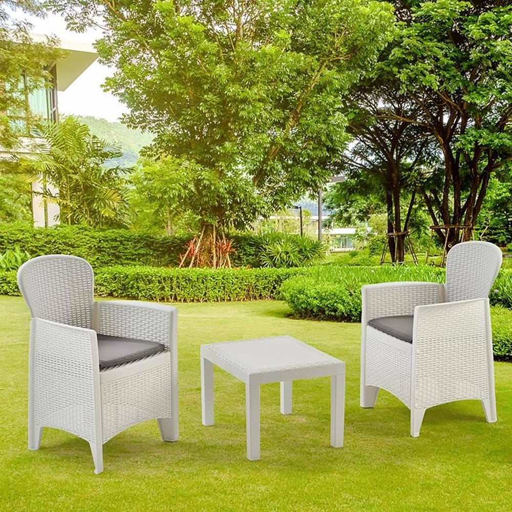 Salon de jardin 2 places en résine résistante effet rotin avec table basse Akita 