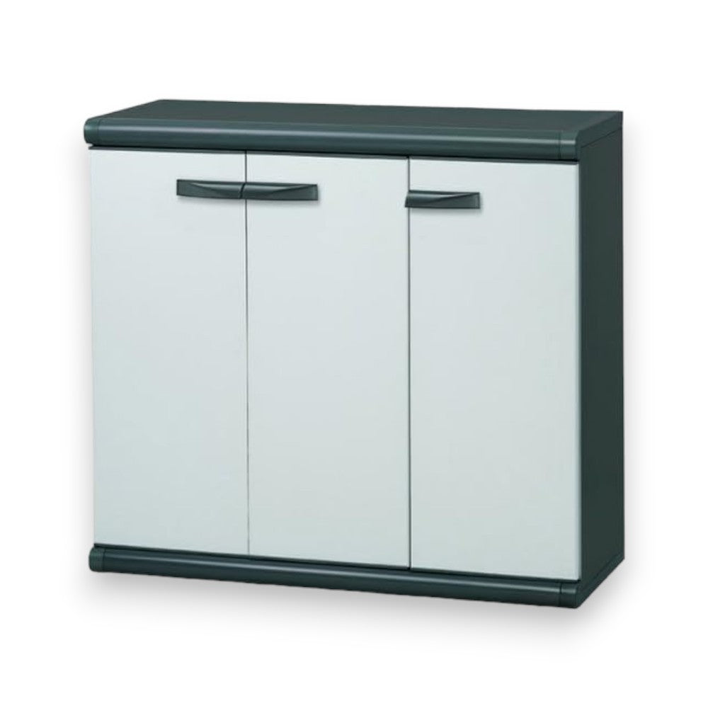 Meuble bas pour seaux de tri sélectif 3 portes en résine scik 93,6x39x86h cm