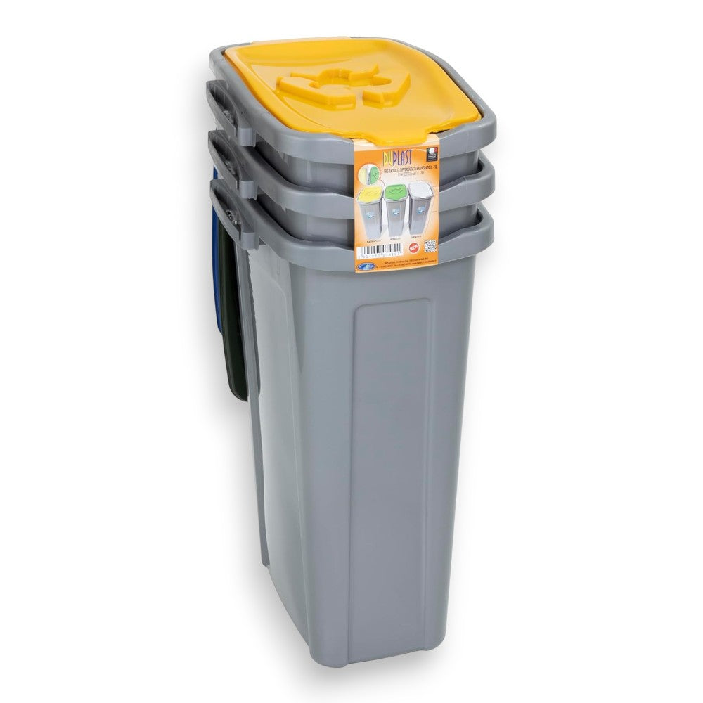 Poubelles de 105 litres pour la collecte sélective des déchets avec étiquettes adhésives, lot de 3 pièces