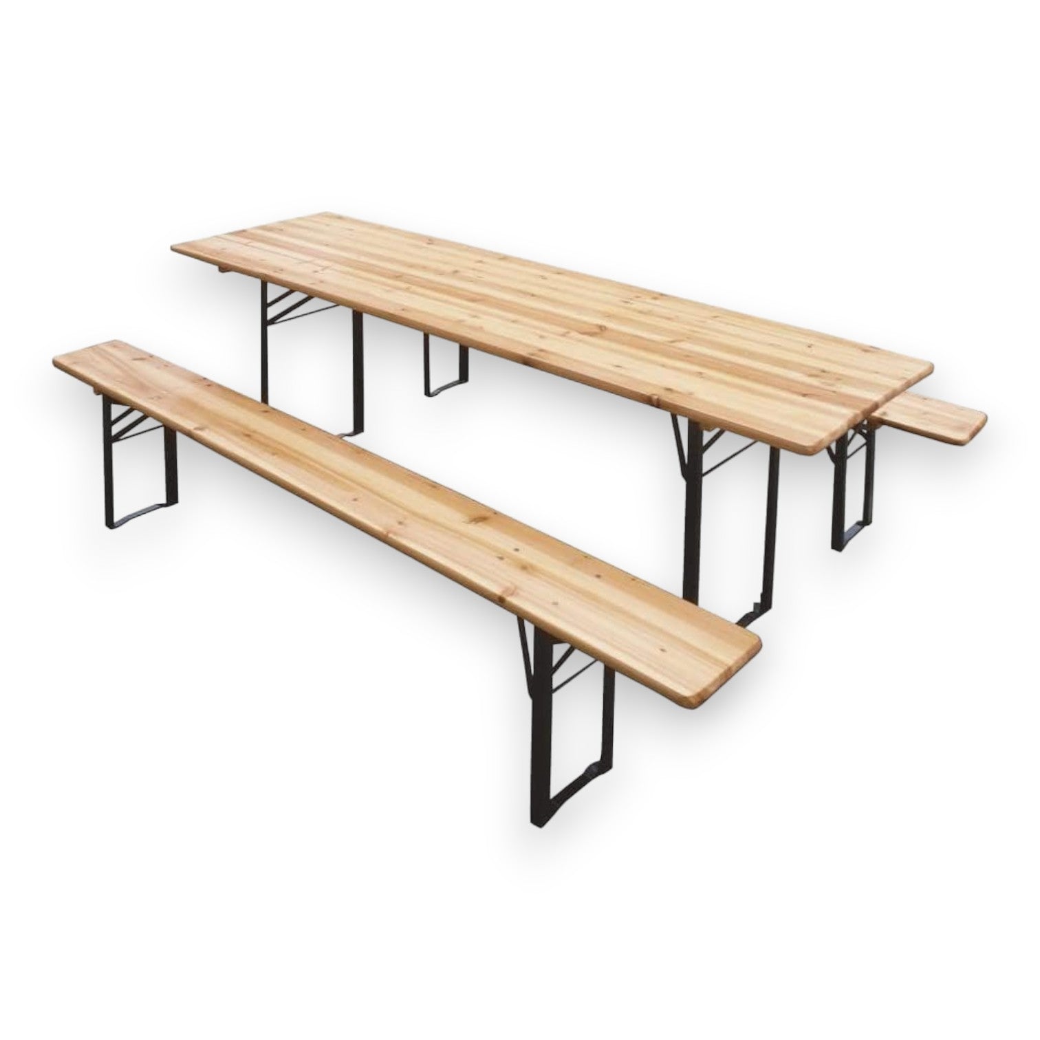 Ensemble brasserie table 200x80 cm avec bancs avec structure en fer et plateau en bois