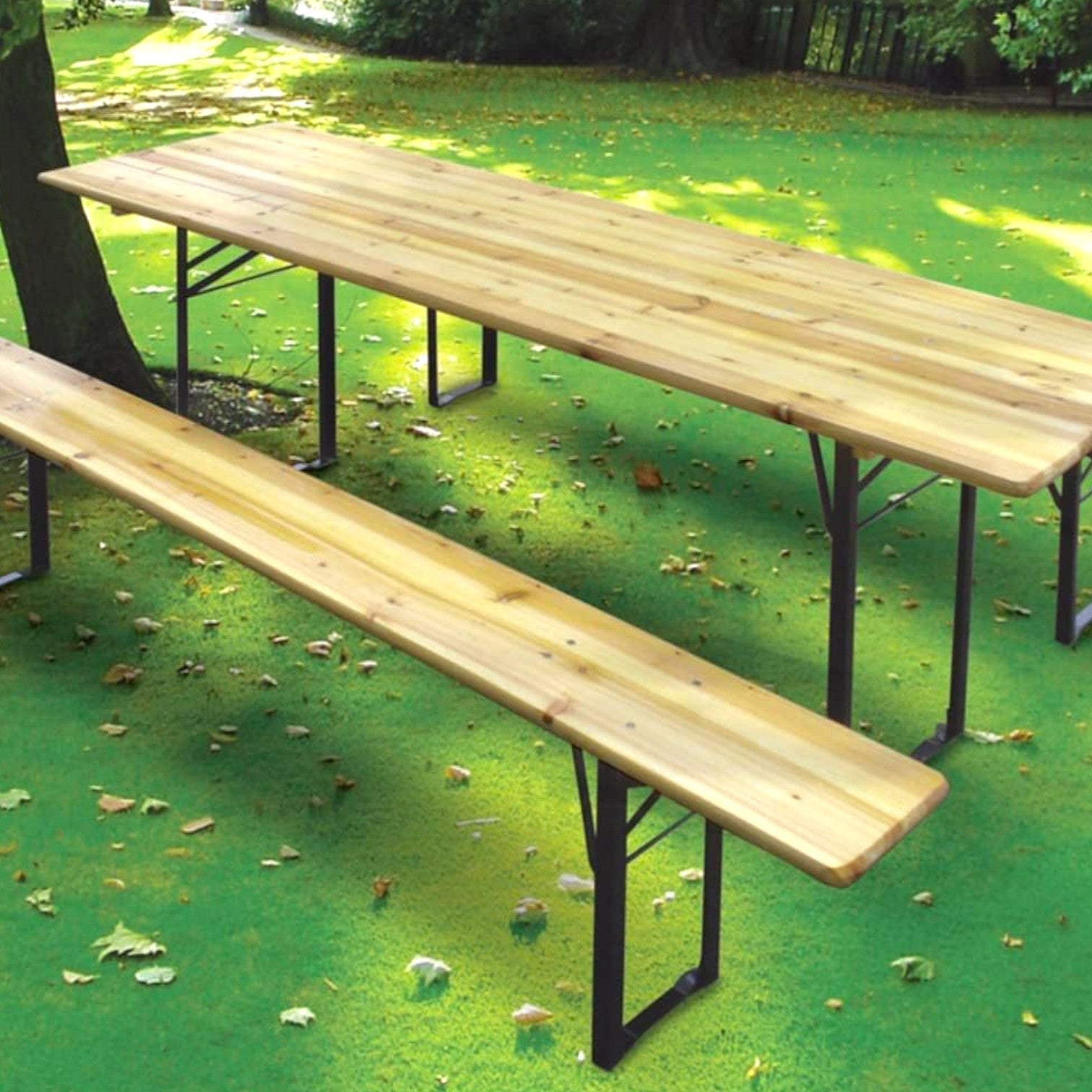 Ensemble brasserie table 200x80 cm avec bancs avec structure en fer et plateau en bois