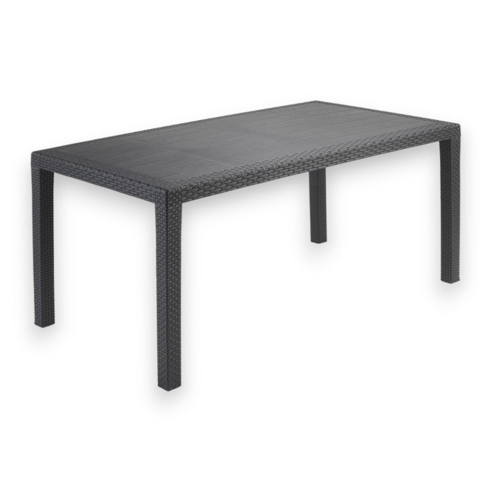 Table d'extérieur rectangulaire 138x78xH72 en résine effet rotin anthracite avec trou central 