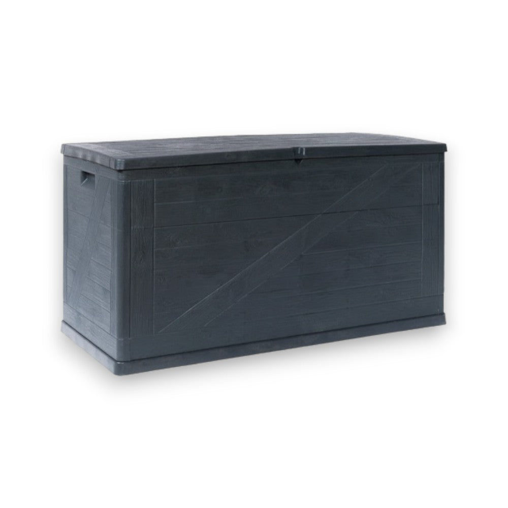 Coffre d'extérieur en résine anthracite effet bois 120x56xh63 cm 420 lt Multibox Wood