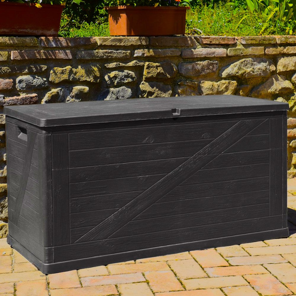 Coffre d'extérieur en résine anthracite effet bois 120x56xh63 cm 420 lt Multibox Wood