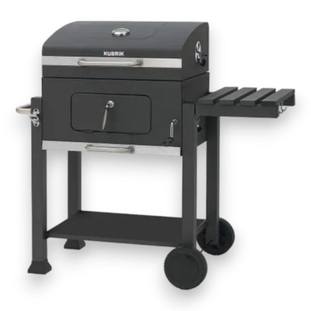 Barbecue à charbon en acier 2 grilles réglables en hauteur avec roulettes Kubrik