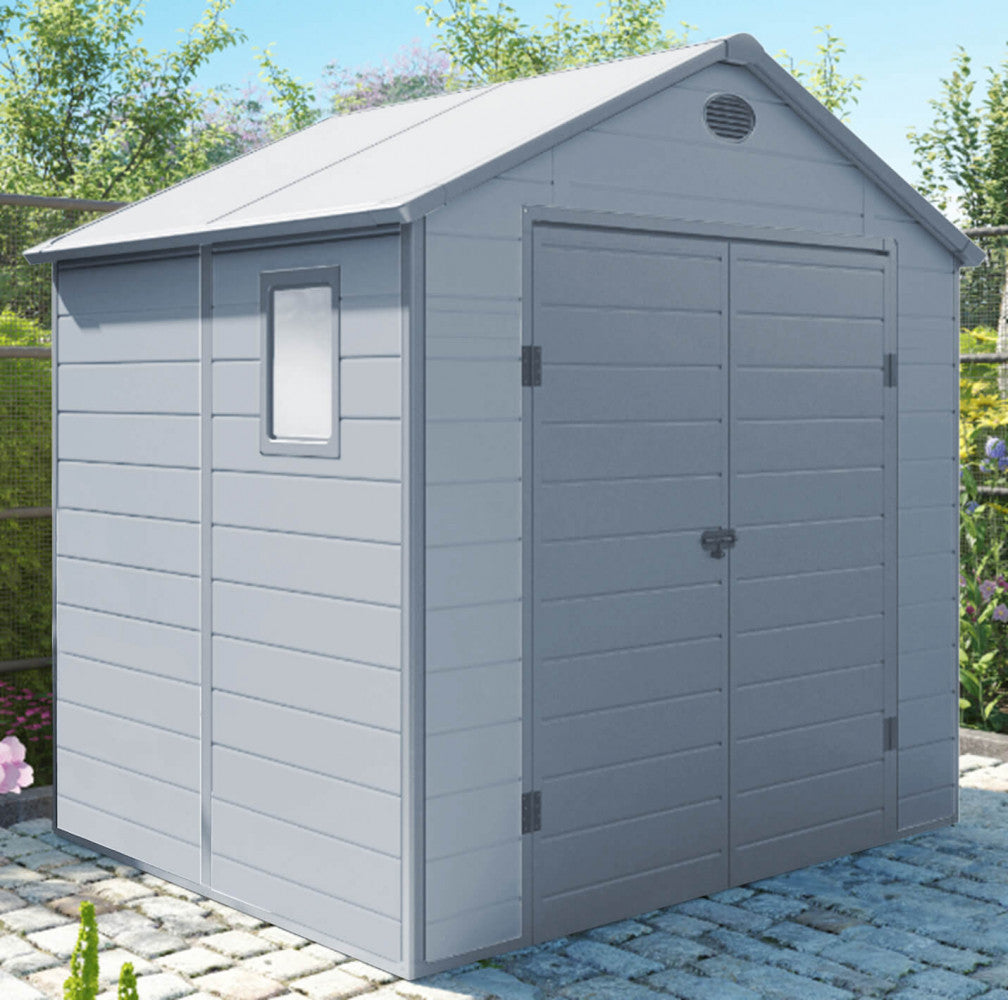 Abri à outils de jardin Cottage en résine effet bois Montebianco gris clair