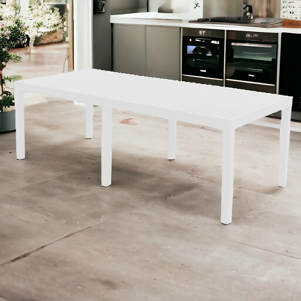 Tavolo in resina da esterno giardino estensibile allungabile effetto doghe bianco Indo