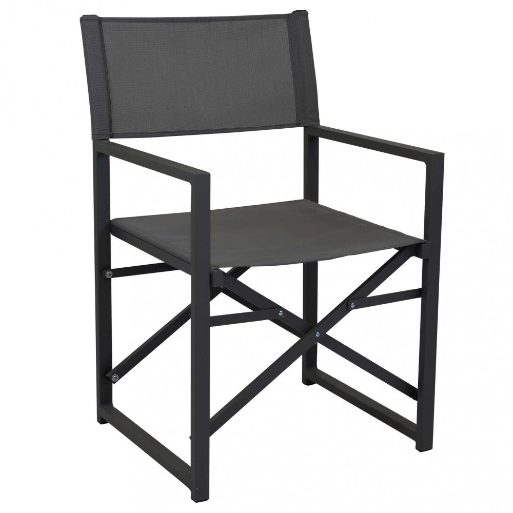 Maxi fauteuil de réalisateur gain de place en aluminium et textilène anthracite